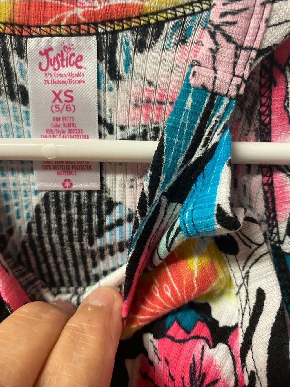 Justice Black Tank Top with Yellow Pink Teal Floral Print size 5/6